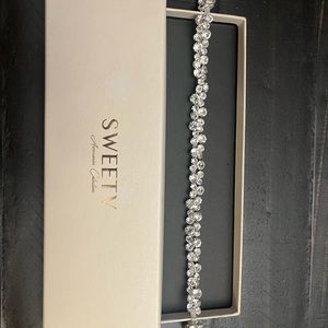 Brand new bridal belt- Rhinestones, silver, cream ribbon